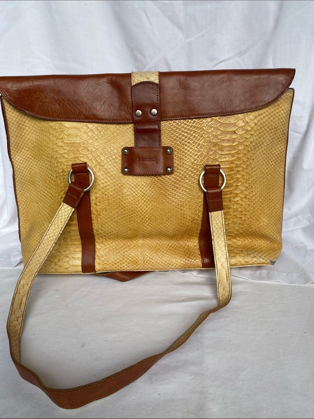 Vintage I Santi Leather-Tote Bag Purse Snakeskin Embossed